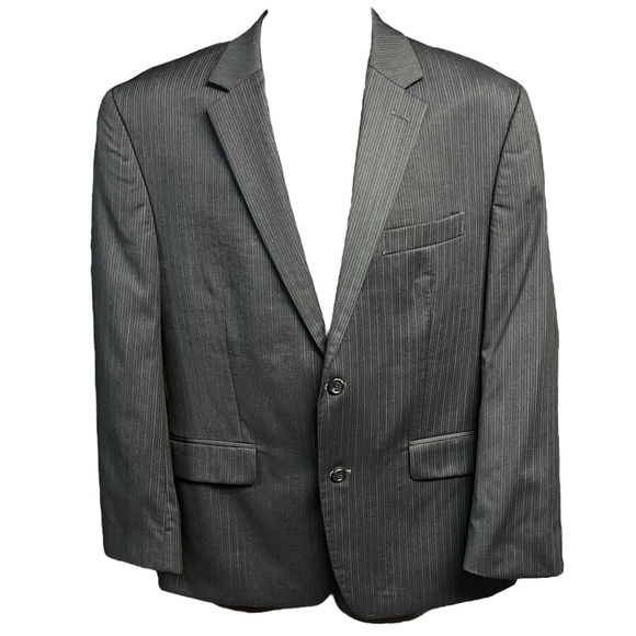Joseph Abboud Suit Jacket 42 Short Grey Blue Pinstripe‎ Single Breasted Tailored